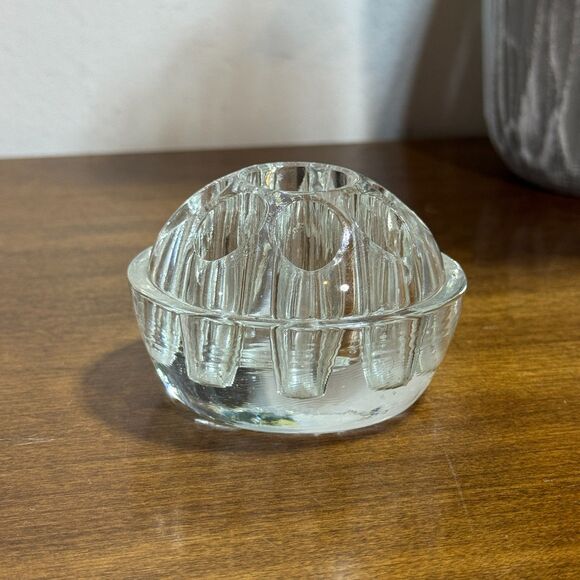 Vintage Flower Frog Clear Glass Floral Arrangement 8 Holes Solid Bottom - Picture 3 of 6